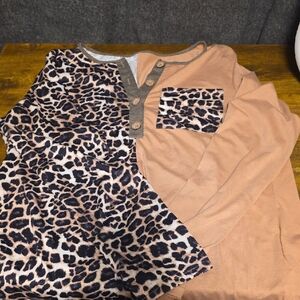 Leopard Print and Tan Long Sleeve Top